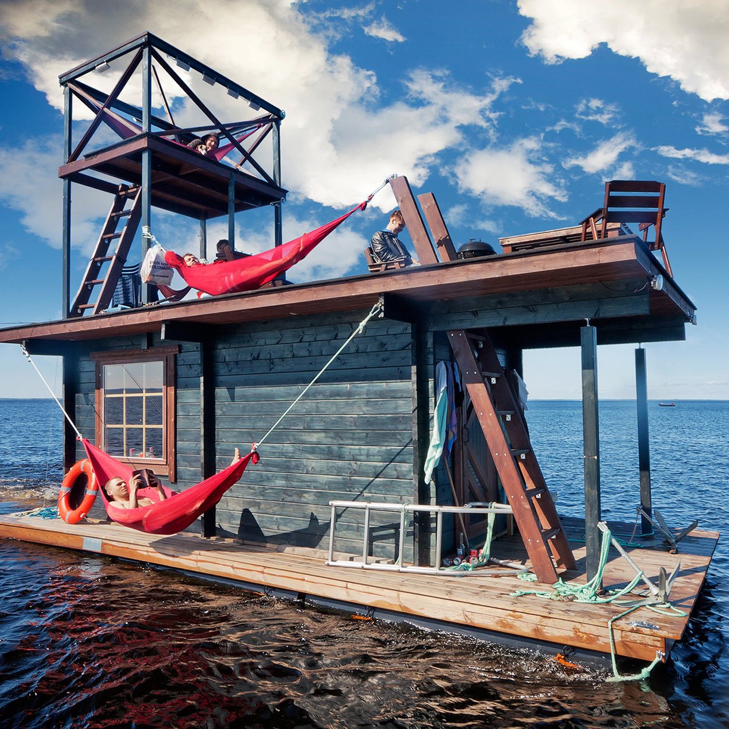 A group of friends got together to create the Saunalautta, a houseboat with bunk space for five and sauna space for up to 15 (depending on how cozy a steaming experience you're comfortable with). Read more.