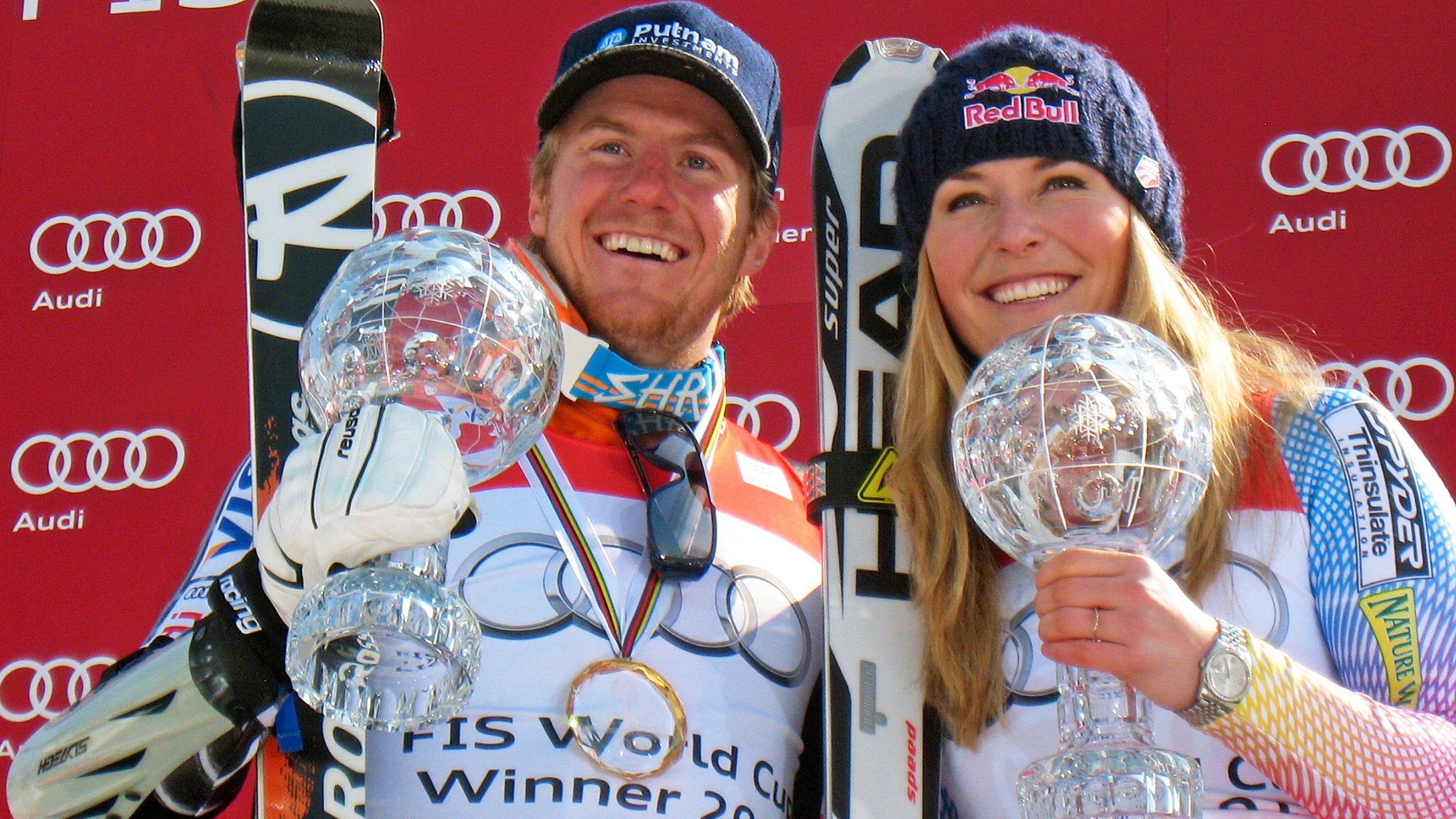 ted ligety lindsey vonn audi fis world cup crystal globe world cup garmisch partenkirchen germany alpine ski racing skiing