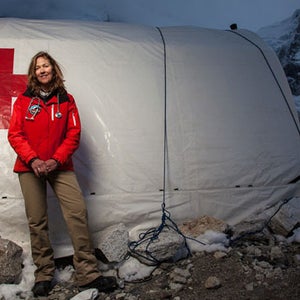 Freer in front of the Everest ER tent.