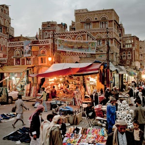 Yemen market tourism view old city people