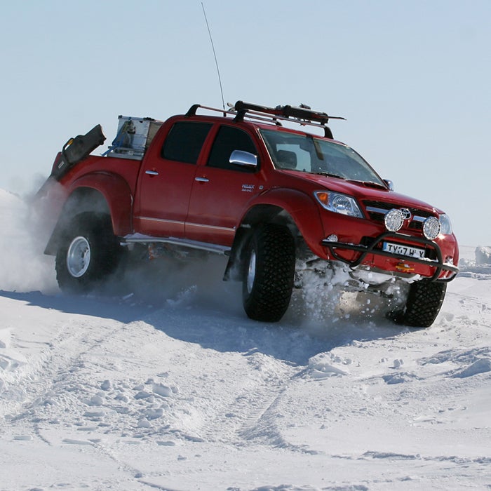Planning to drive to the base of Denali, across the Sahara, or though Greenland? Then don’t forget to schedule an Arctic Trucks modification before you leave. The company pimps out four-wheel-drive vehicles for the world’s most extreme environments. Everywhere from Norway to the South Pole, search and rescue teams, military units, and police forces have used these vans for decades.  
Arctic Trucks swaps in large tires and alters the car body and gearing to give the vehicle power and high performance on and off the road. With up to 38-inch tires, these modified vehicles have superior clearance and traction, but they’re still road-ready. Arctic Trucks’ claim to fame? Their rides can venture where no car has gone before. Unfortunately, they aren’t yet available in the U.S.