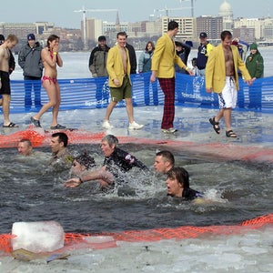 Police and firefighters take the plunge.