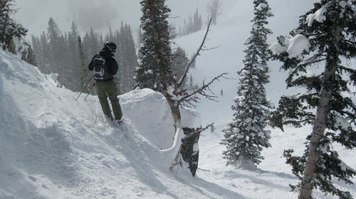Checking out a drop in Jackson Hole's Cirque Bowl
