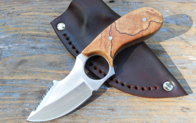 Spalted Maple Knife with Leather Sheath