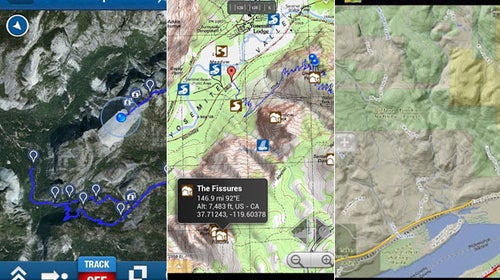 Left to right: Trimble Outdoors Navigator Elite, Gaia GPS, and Backcountry Navigator