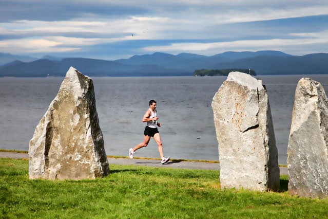 Running along the shore of Lake Champlain