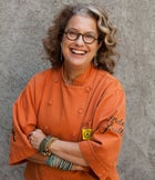 Chef Susan Feniger photographed at Mary Sue Milliken's home in Culver City, California.  The two chefs are the owners of Border Grill in Los Angeles.