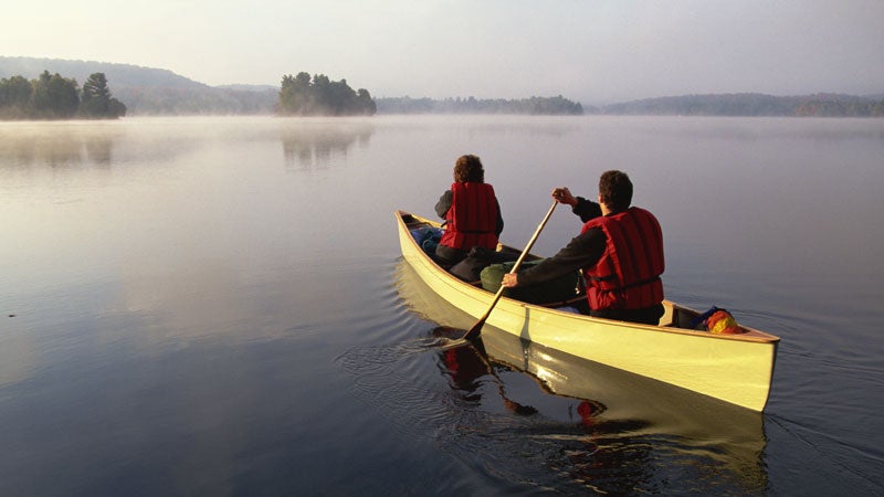 people canoeing lake what fun!