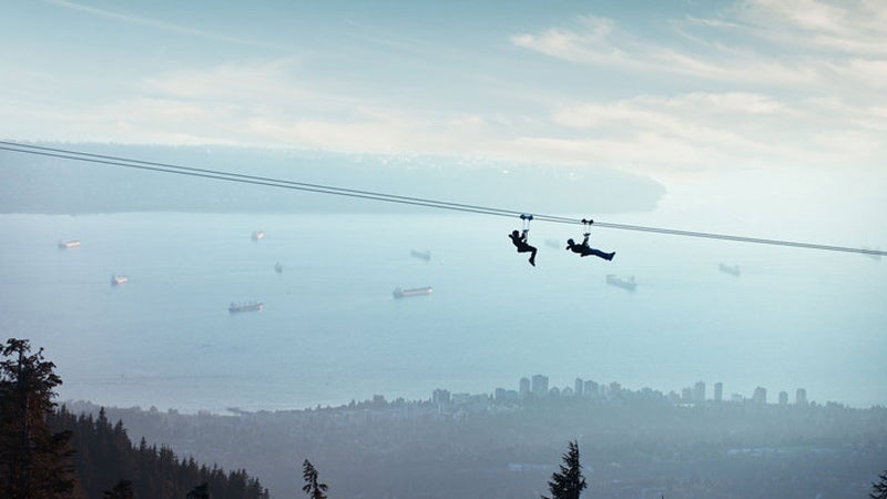 Zip-lining at Grouse Mountain.