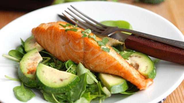 Salmon. Avocado. Salad.