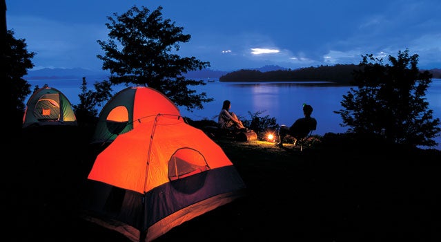 tent night sleeping lake