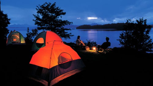 tent night sleeping lake