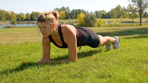 Exercise park green grass plank fit healthy young