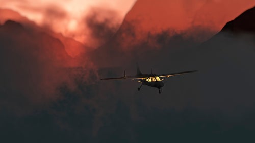 plane airplane landscape sunset lost lonely wild clouds stormy adventure nature flying sun light travel remote sky mountain valley