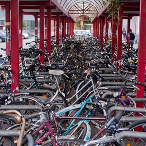 Bikes at the station in Cologne, Germany.