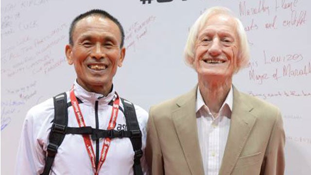 World record holders Ed Whitlock and Japan's Yoshi Hosaka gave a talk at the Toronto marathon expo called 