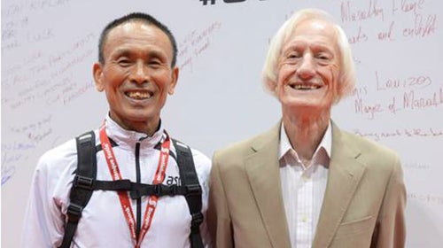 World record holders Ed Whitlock and Japan's Yoshi Hosaka gave a talk at the Toronto marathon expo called 