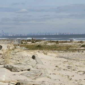 The washout on the beach at Gateway National Recreation Area; Queens and Manhattan in the far distance; November 2012.