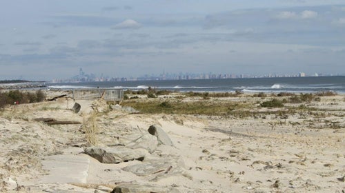 The washout on the beach at Gateway National Recreation Area; Queens and Manhattan in the far distance; November 2012.