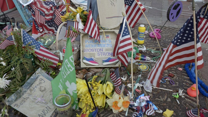 A memorial for the 2013 Boston Bombing victims.
