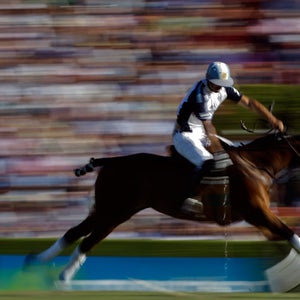 La Dolfina's Adolfo Cambiaso hits the ball during the 119th Argentine Polo Championship final match against Ellerstina in Buenos Aires.