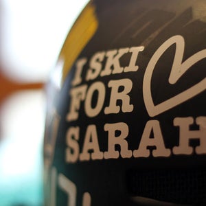 I Ski for Sarah sticker helmet Burke