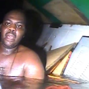 Okene Harrison, the Jascon 4 shipwreck's sole survivor, when rescue divers first discovered him. The tugboat capsized on May 26, 2013 off the coast of Nigeria and video of the rescue was released on Monday.
