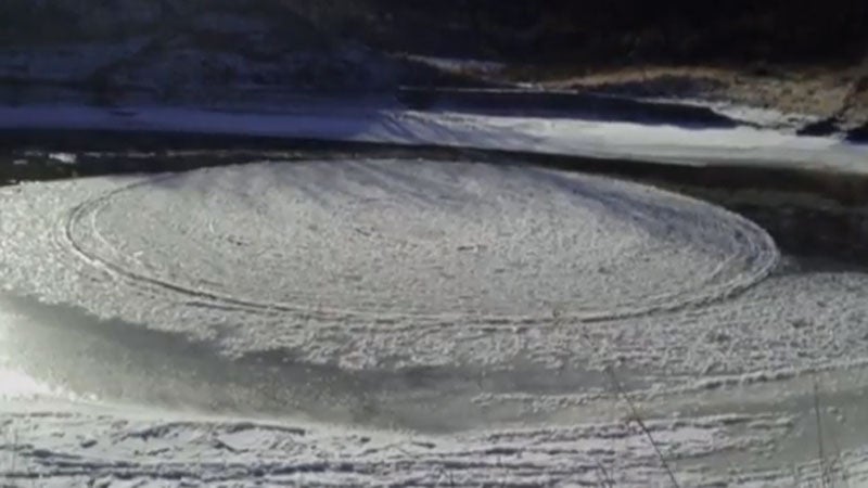 The giant spinning ice disk was spotted on the Sheyenne River in North Dakota by a retired engineer, his brother-in-law, and his nephew.