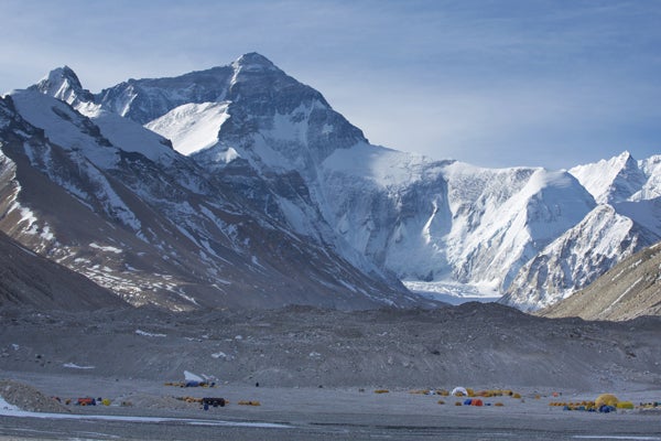 Everest's north face, as seen from Base Camp in Tibet.