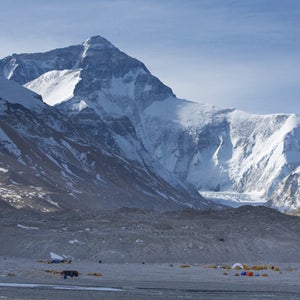 Everest's north face, as seen from Base Camp in Tibet.