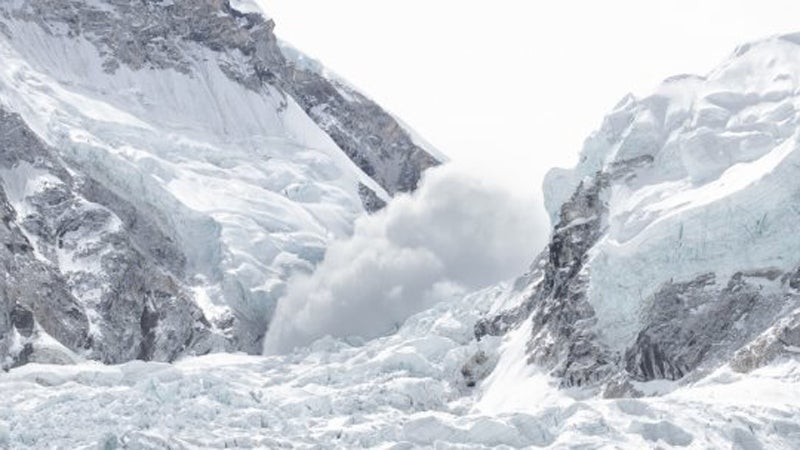 An avalanche strikes the Khumbu Ice Fall on Everest in spring 2012.