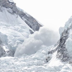 An avalanche strikes the Khumbu Ice Fall on Everest in spring 2012.