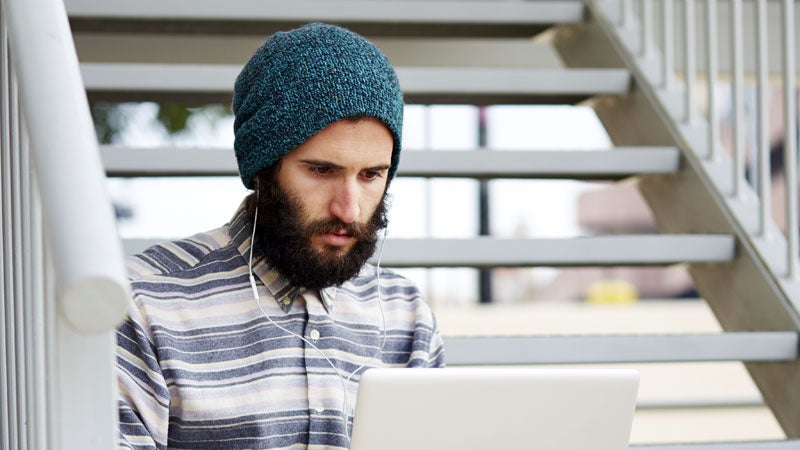 beard hipster student computer