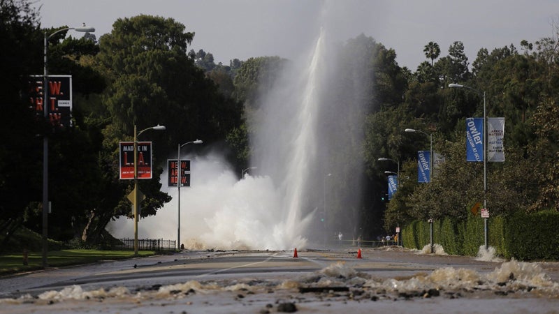 UCLA floods John Wooden Center water main burst California draught