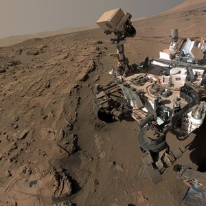 It took dozens of images for Curiosity to put together this composite selfie. At the same time, the rover drilled into a sandstone area called Windjana, so you can see where the drilling occurred in some photos.