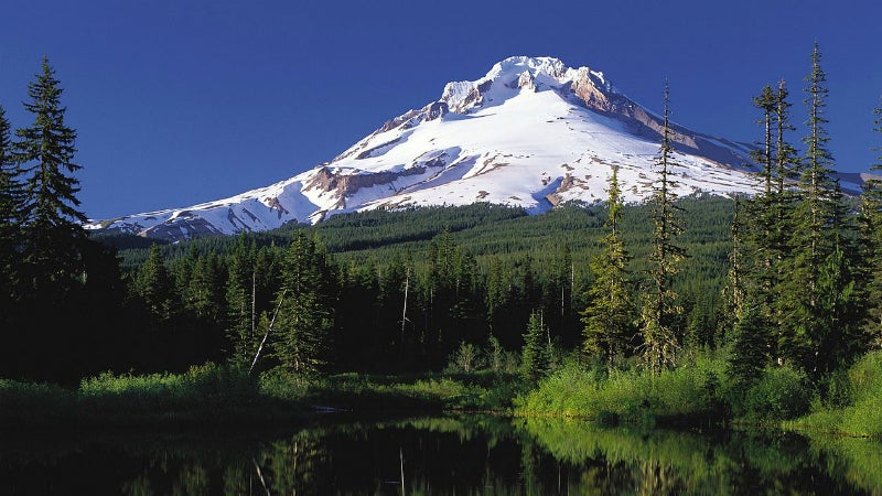 Mt. Hood reflected in Mirror Lake. nj priest outside online fell mountain