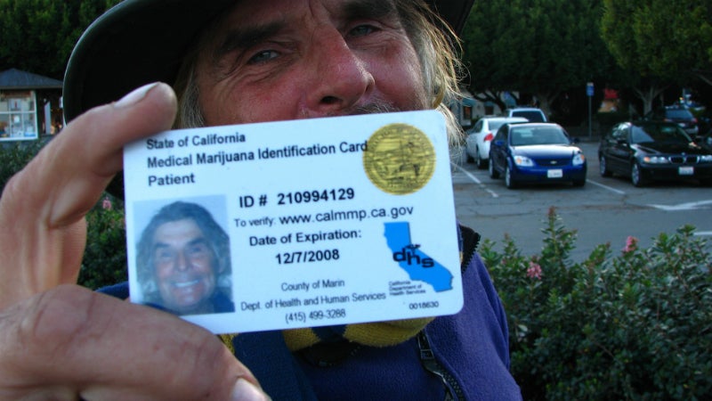 A California resident displays his medical marijuana card.