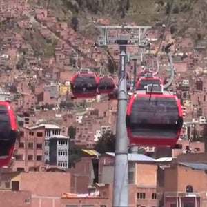 OutsideOnline gondola Bolivia La Paz El Alton commute 10-minute 30-minute swing swings 13 615-foot congested roadway alternative Dopplemayer ANF Noticias Fides YouTube Bolivians operates transports six miles spans hours-a-day commuters-an-hour commuters