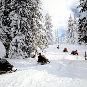 yellowstone snowmobiles outside winter