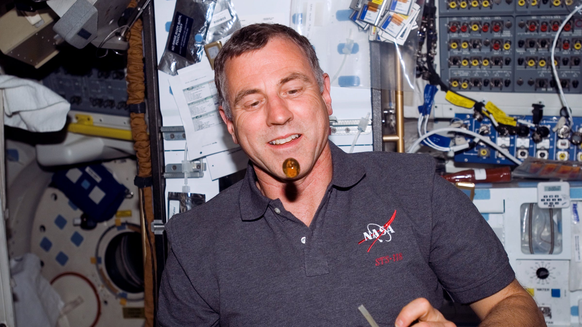 Astronauts usually drink from plastic bags, but the new design allows for an open-cup experience.