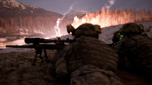 paratroopers shoot move communication live fire m4 communicate fire team Soldiers Infantry U.S. Army airborne m249 M240B machine gun mortars training Joint Base Elmendorf-Richardson U.S. Army Alaska USARAK JBER m320 1st Battalion (Airborne) 501st  squad battle drills movement-to-contact