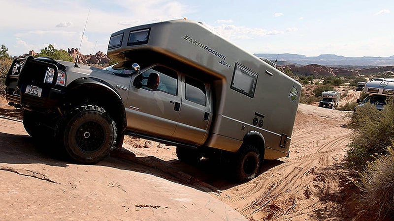 OutsideOnline shelter EarthRoamer XV-LT Lamborghini off-road campers car camping Ritz-Carlton $280 000 vehicle RV truck hotel merged chassis heavy-duty luxury stainless-steel solar-panel array heating air condition king-size bed hill climb traction wheels incline
