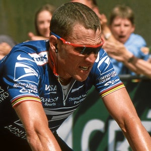 Armstrong racing in the 2002 Tour de France.