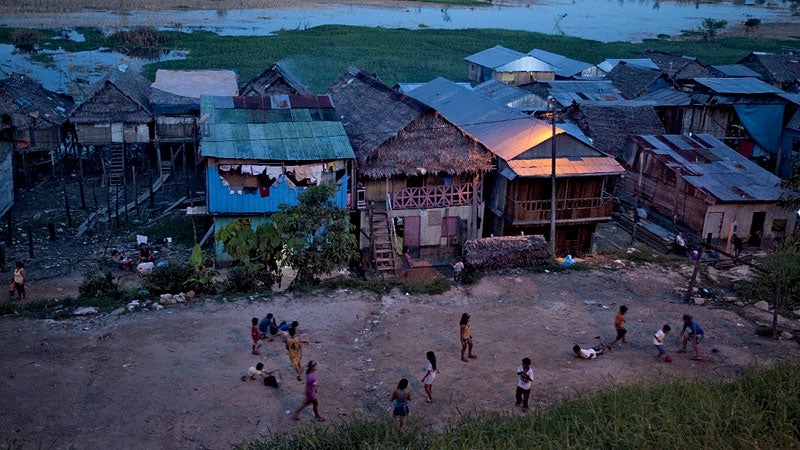 Kids play soccer in the slums of Iquitos, Peru.