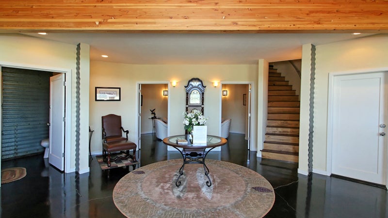 The foyer, with parts of the silos visible in the background.