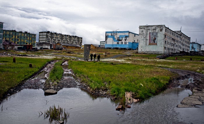 The coastal town of Tiksi. Aside from a climate research station, Tiksi is fairly empty of people.