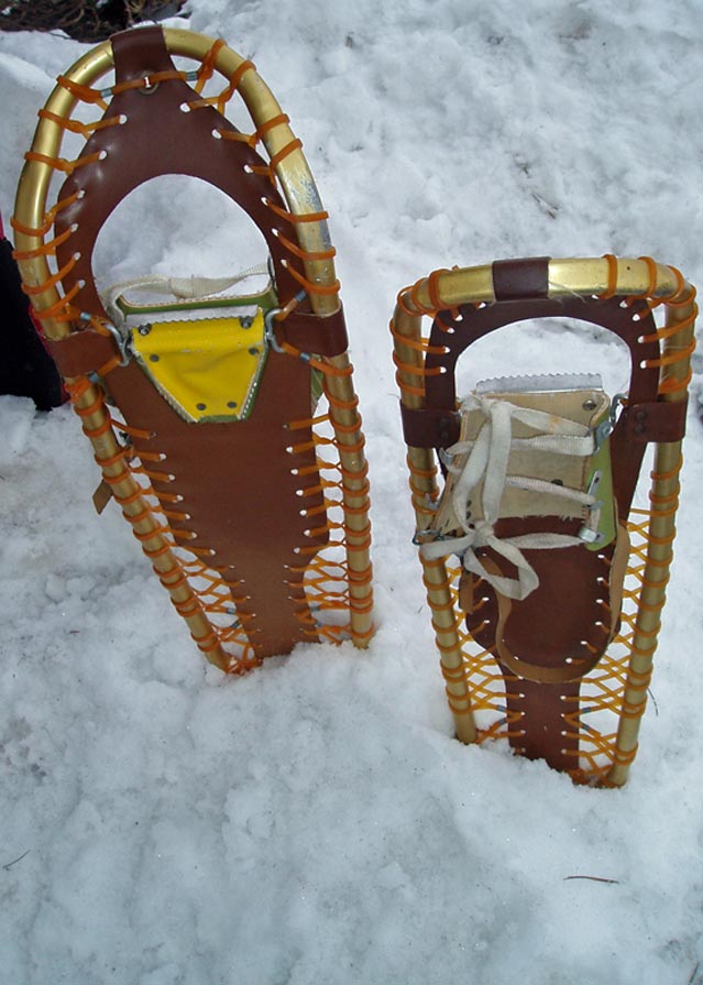 A pair of Sherpa snowshoes in their natural habitat