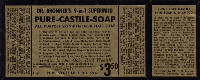 The first Dr. Bronner’s packaging