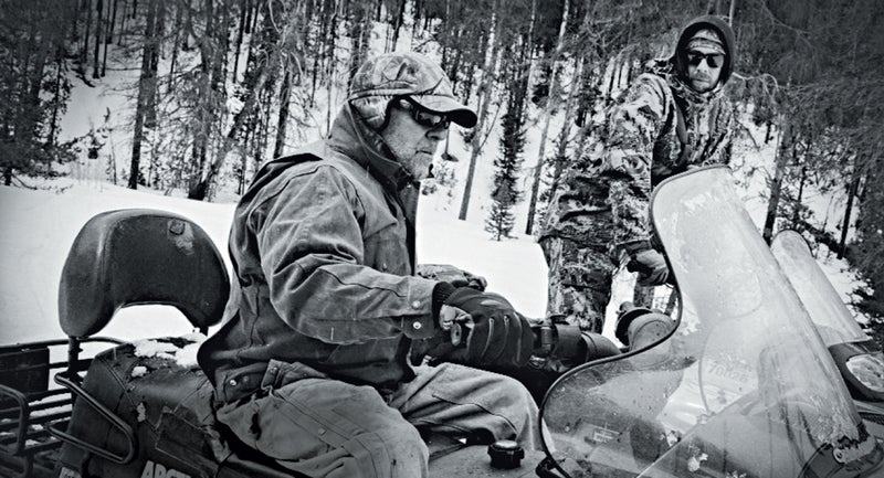 Guides T.J. and Tom Carter on a wolf hunt in the Boise National Forest.
