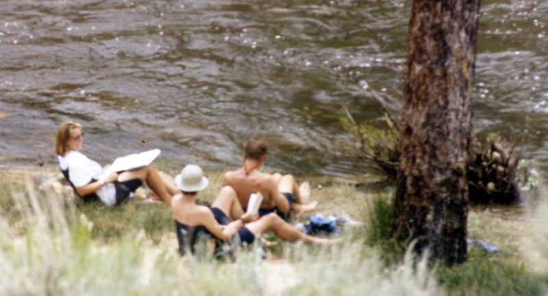 Strayed relaxing with fellow hikers Doug and Tom at Kennedy Meadows.